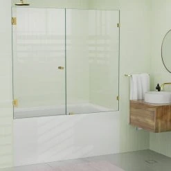 Outlet ???? Glass Warehouse 58.25"x60.25" Frameless Shower Bath Door Wall Hinge, Satin Brass ????