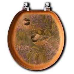 New ???? WGI-GALLERY Toilet Seat, Elongated, Chickadees And Lilac, Round ????